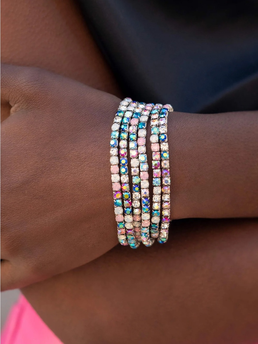 Multicolor Crystal Tennis Bracelet Stack - Women Jewelry